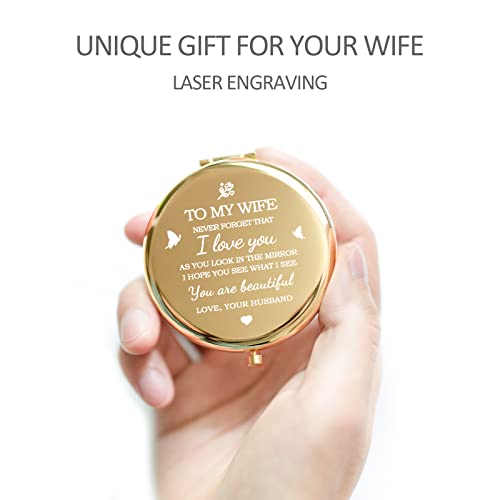 I Love You Wife Gold Compact Mirror with 2x Magnifying