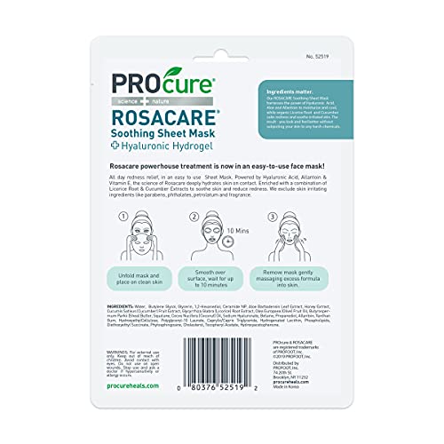 PROcure Rosacare Soothing Sheet Face Mask with Hyaluronic Hydrogel for Rosacea Symptoms, 5 Masks