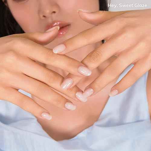 Heyhae Semi Cured Gel Nail Strips | No LED Lamp Needed | Summer, Solid, Yellow | Easy Apply & Remove, Salon Quality | Includes 28 Strips, 1 Prep Pads, Nail File & Wooden stick - Hey, Sweet Glaze