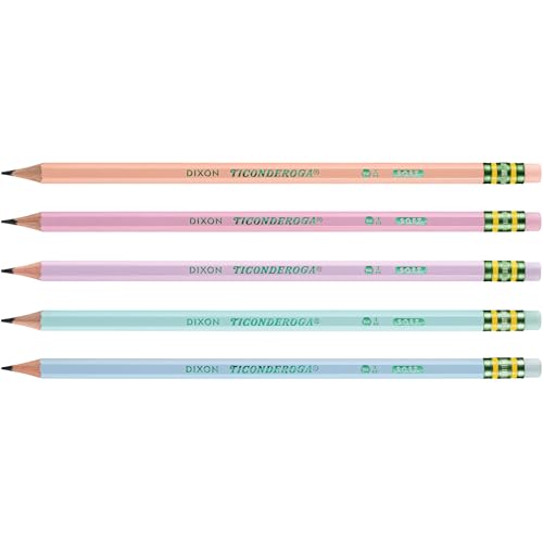 Ticonderoga Pastel Color #2 HB Pencils - Pre-Sharpened, 10 Count, Soft Lead