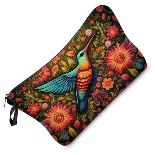 Floral Hummingbirds Makeup Bag Colorful Hummingbird Small Organizer Bag Zipper Pouch Floral Hummingbirds Cosmetic Bag Present for Women Friends Bird Lovers