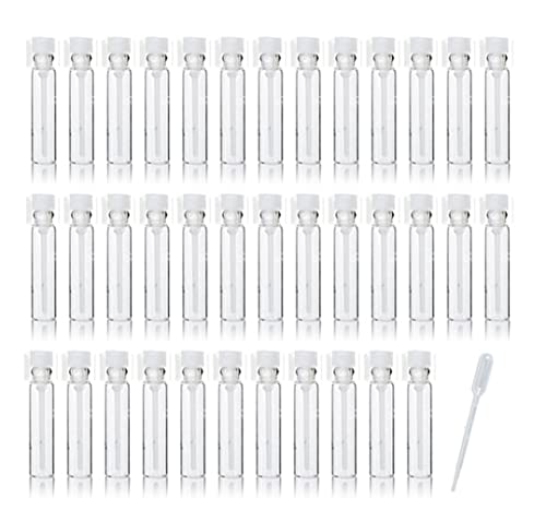 Glass Perfume Sample Bottles 1ml, 100 Pack with Droppers