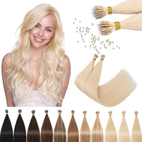 SEGO Nano Tip Hair Extensions Human Hair, Nano Beads Balayage Seamless Highlight Pre-bonded Extensions for Women, 0.7g/strand, 50 strands 35g/pack -24 Inch#60R Platinum Blonde