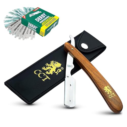 The Cambridge Cutthroat® Cut Throat Razor Kit Missanda Hardwood & Stainless Steel Professional Barber Razor, Premium Single Blade Straight Edge Razor, Moustache & Beard Shaper, Travel Pouch Included