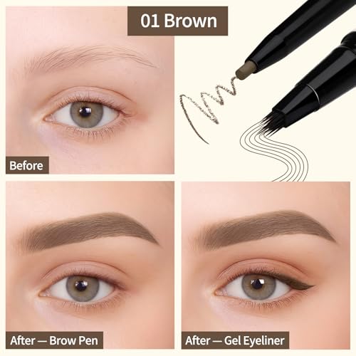 UCANBE 2-in-1 Eyebrow & Eyeliner Pen – Microblading Brow Brush + Ultra-Fine Liner