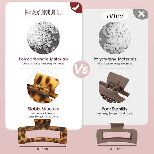 Extra Large Hair Claw Clips for Women, 5 Inch Hair Clips for Thick and Long Hair, 90's Non-slip Square Jaw Clips for Curly Hair, Strong Hold Bright Hair Clamps (Black, Tortoise)