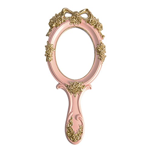 Vintage Princess Hand Mirror with Embossed Rose Handle