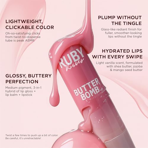 Ruby Kisses Butter Bomb Lip Gloss - Birthday Cake High Shine Tinted Lipstick