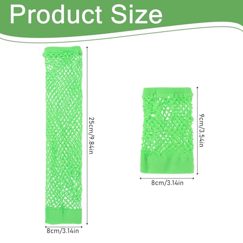 Neon Green Fishnet Arm Sleeves - 4 Pack Glow Party Gloves