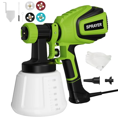 Paint Sprayer 700W, HVLP Electric Spray Paint Gun, with 4 Nozzles and 3 Patterns Cleaning & Blowing Joints Easy to Clean for Home Interior Cabinets Fence Walls Door Garden Chairs etc. VF803 Green