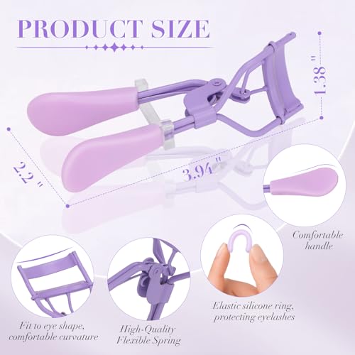 Eyelash Curler with Pads, Lash Curler 2 Pcs with 10 Extra Silicone Replacement Pads, Comfortable Grip for Effortless Curling ? Eyelashes for The Perfect Eye Contour (Hyacinth Purple)