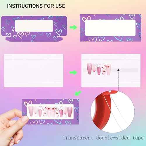 74PCS Empty Press on Nails Packaging Box Set Includes 35PCS Empty Nail Package Box, 35PCS White Background Paper, 1pc Double Sided Tape and 3 Thank You Stickers, for Press on Nail Business