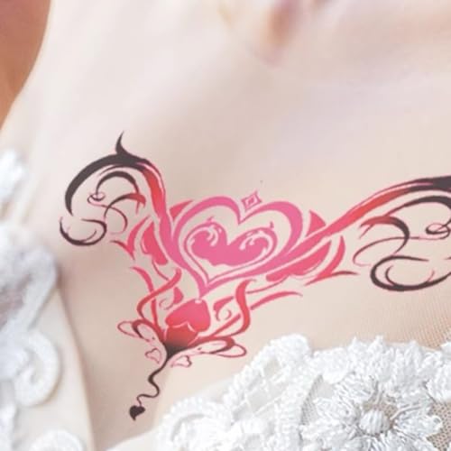 Sexy Navel Temporary Tattoos 20 Sheets Large Black Red Lace Abdomen Waist Waterproof Tattoo Stickers for Women Girl Fake Body Tattoos (Waist and abdomen)