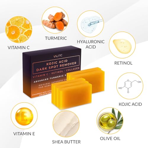 VALITIC Kojic Acid Dark Spot Remover Soap Bars 5 Pack with Turmeric – 3.52 oz ea