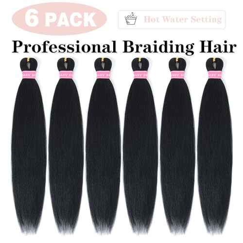 Black Braiding Hair Pre Stretched 20 Inch 6 Pack Synthetic Braids Hair Extensions for Women (1B)