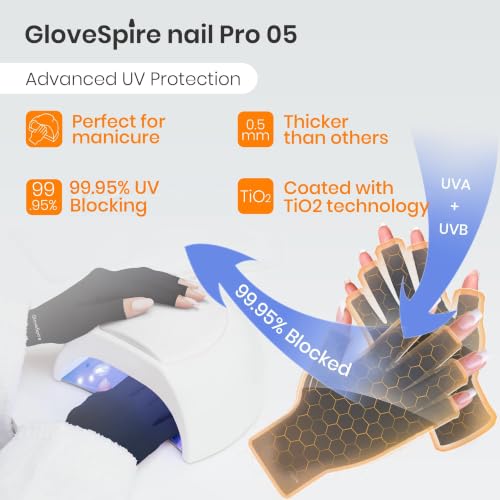 GloveSpire Thickened UPF50+ UV Nail Gloves - One Size, Blush Pink (Two Sizes: XS+S/M)