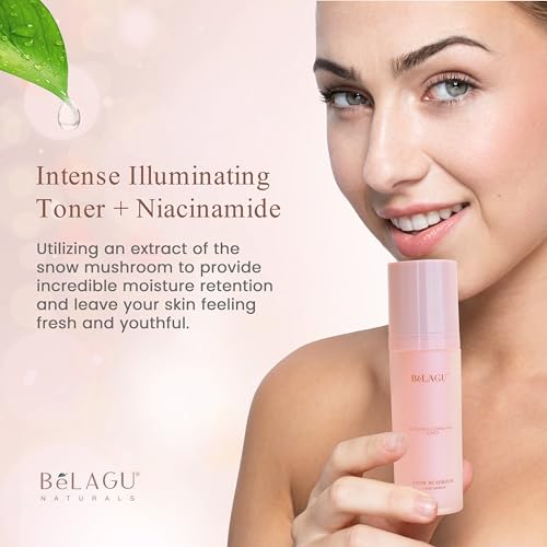 BeLAGU Intense Illuminating Toner - Hydrating Face Toner with Niacinamide & Snow Mushroom - Water-Based Moisturizing Facial Liquid That Helps Retain Natural Moisture and Refresh Skin - 3.4 fl Oz