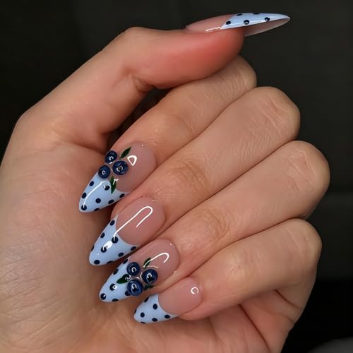Blue Almond Press On Nails 24 Pc Kit with Jelly Tabs