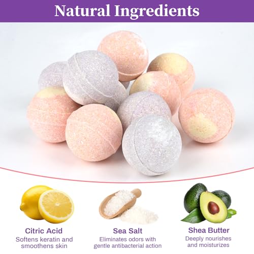 12-Piece Foot Bath Bombs - Rose & Lavender Foot Soak for Dry Cracked Feet
