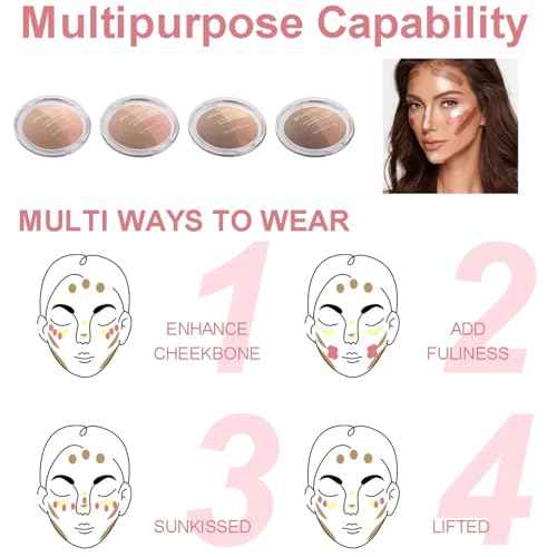Baked Blush Highlight Bronze Powder 3-in-1 Contour Palette Sculpt Satin Silky Smooth Makeup Palettes Powder (002-Light)