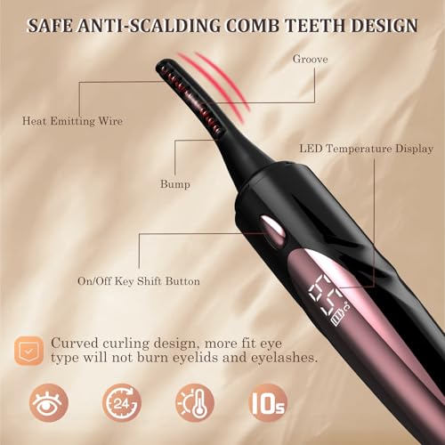 Gacavks Electric Heated Eyelash Curler - USB Rechargeable, 10s Heat-Up, 4 Modes