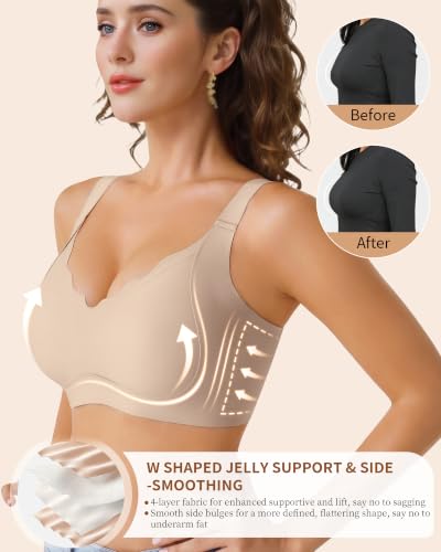 COMENOLE Jelly Bras for Women No Underwire Scalloped Wireless Push Up Bra