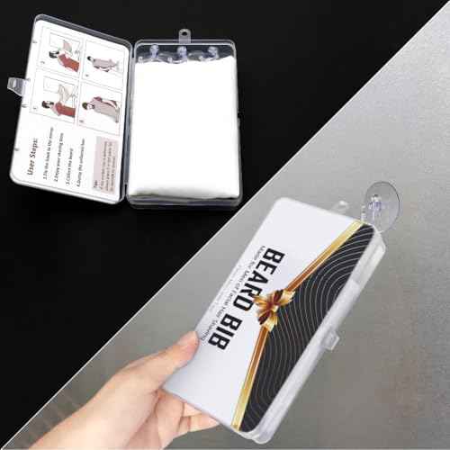 Beard Bib Apron for Men, Christmas Day Gift Beard Trimming Catcher Bib for Shaving & Hair Clippings, Waterproof Non-Stick Hair Catcher Grooming Cloth with 2 Suction Cups(White)