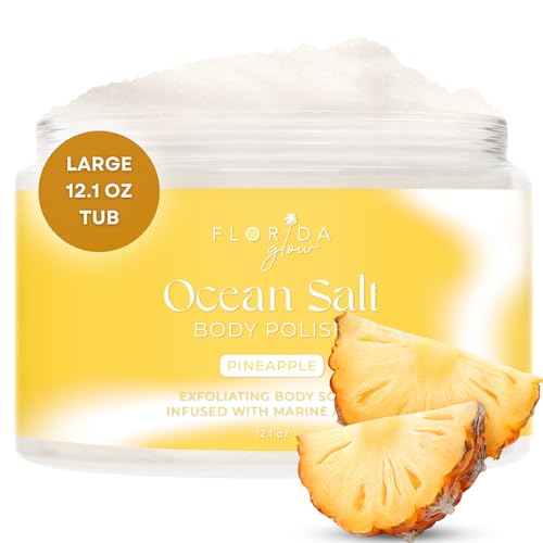 Sea Salt Body Scrub by Florida Suncare - Ocean Salt Body Polish Infused with Marine Algae - Exfoliating Face and Body Scrub - Facial Scrub Exfoliator to Tackle Acne (Pineapple, 12.1 oz)