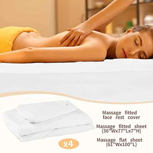 Oudain 4 Sets 3 Piece Soft Microfiber Massage Table Sheets Set Bulk Includes Massage Flat Sheet and Fitted Sheet and Face Rest Cover(White)