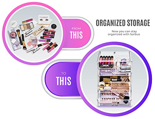 Sorbus 6-Drawer Acrylic Makeup Organizer with Brushes & Jewelry Storage