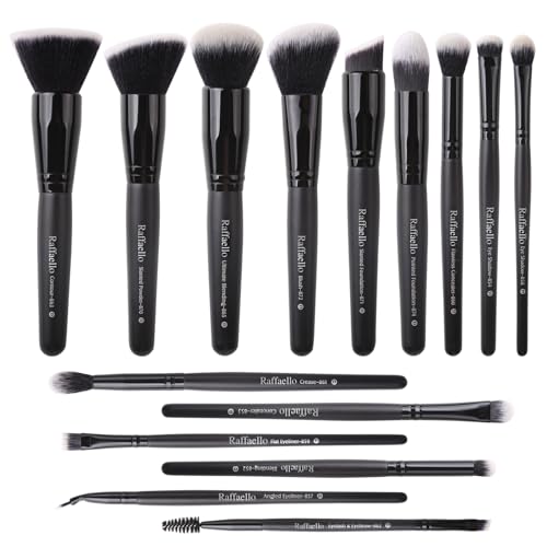 Black Raffaello 15Pcs Makeup Brush Set - Synthetic, Vegan, Professional Quality
