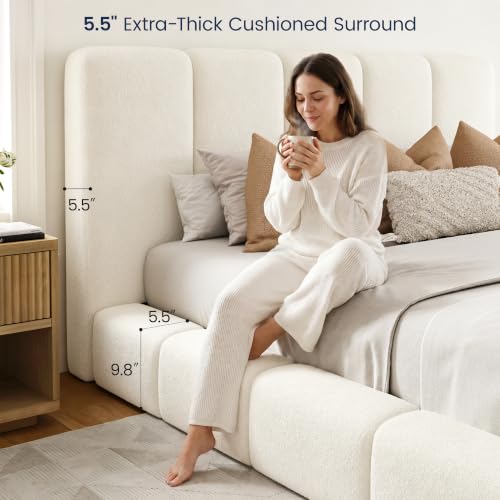 King Cloud Bed Frame with Headboard - Cream Upholstered