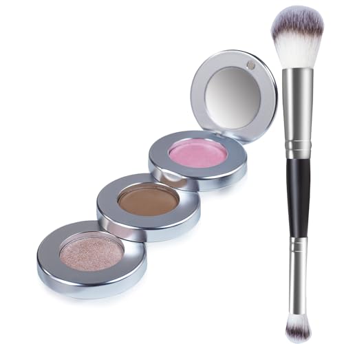 Blush Contour and Highlighter Palette, 3 in 1 Face Contouring, Pink Blusher for Cheeks and Natural Glitter Highlighter Powder Makeup Palet with Brush and small Mirror, Compact Stackable