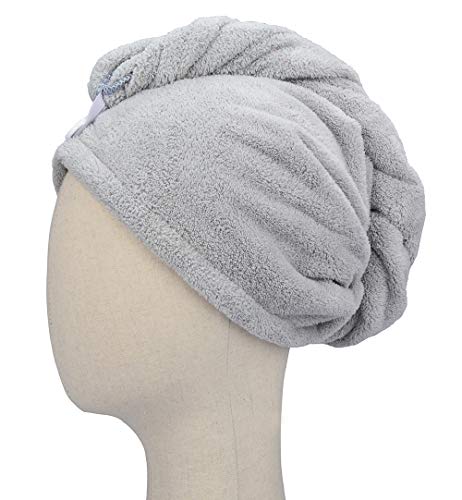 HOPESHINE Microfiber Hair Drying Towel Turban Twist for Long Hair Magic Instant Dry Hair Towel Wrap Fast Drying Absorbent Cap Great Gift for Women and Girls 2-Pack Dark Grey + Light Grey