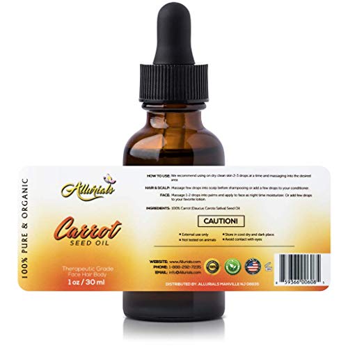 Allurials Carrot Seed Oil ? 100% Pure & Organic, Unrefined, Cold Pressed, All Natural, aceite de zanahoria - Daucus Carota- Essential Carrot Moisturizer for Skin, Face and Hair Growth (1 Oz)
