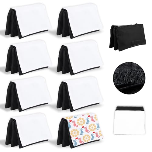 8Pcs Sublimation Blank Canvas Makeup Bags,Sublimation Makeup Bag Bulk DIY Heat Transfer Canvas Pen Case Pencil Cosmetic Makeup Bags Sublimation Bags with Zipper for Makeup Bag Travel Toiletry Pouch