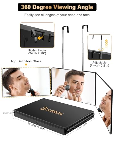 JUSRON 360° Self Hair Cutting Mirror - HD Anti-Fog Glass