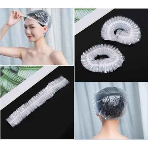 100 PCS Disposable Shower Caps Plastic Clear Hair Cap Elastic Waterproof Hair Bath Caps Thick Shower Cap for Women Hotel Hair Salon Travel Spa Home Use Beauty Salon Accessories Cleaning Supplies 20.5"