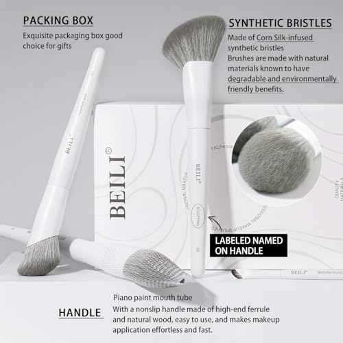 BEILI 12-Piece White Makeup Brush Set, Premium Synthetic Brushes for Foundation, Blending, Eyeshadow, Contour, Blush, and Eyeliner, Luxury Gift-Ready