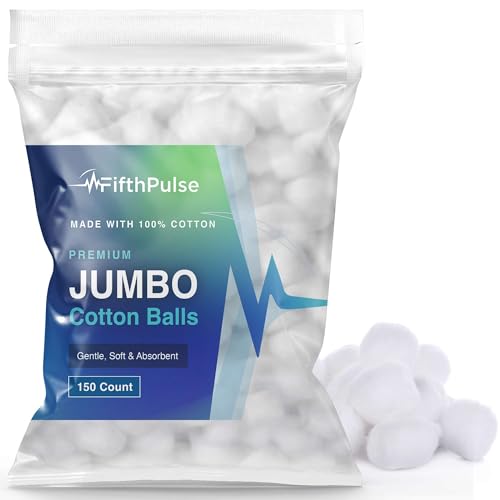 FifthPulse Premium Jumbo Cotton Balls - 100% Soft Cotton, 150 Count