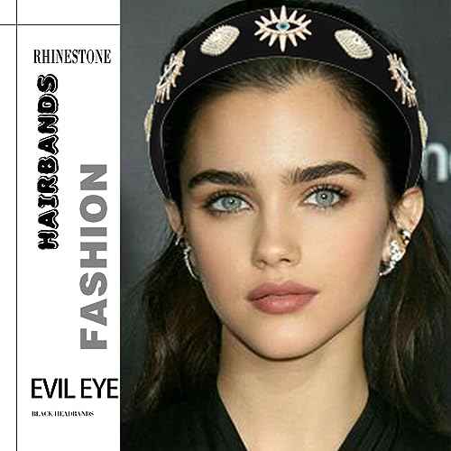 Black Baroque Wide Headbands Rhinestone Evil Eyes Hairbands Vintage Crystal Hair Band Party Prom Headpieces for Women