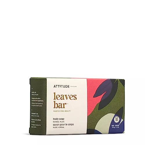 ATTITUDE Bath and Shower Body Soap Bar, EWG Verified, Plastic-free, Plant and Mineral-Based Ingredients, Vegan and Cruelty-free Personal Care Products, Herbal Musk, 4 Ounces