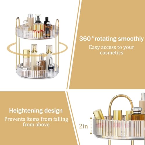 MOKANI 360° Rotating Makeup Organizer for Vanity, 2 Tier, Clear B-Clear Variant