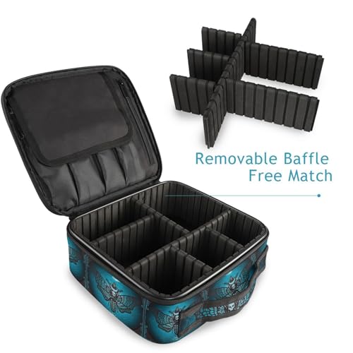 MNSRUU Travel Makeup Bag, Skull Makeup Bag Organizer Goth Butterfly Cosmetic Bag for Women Travel Toiletry Bag with Adjustable Dividers