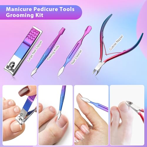 Colorful 12-Piece Manicure Set with Travel Case - Nail Clipper Kit for Men & Women