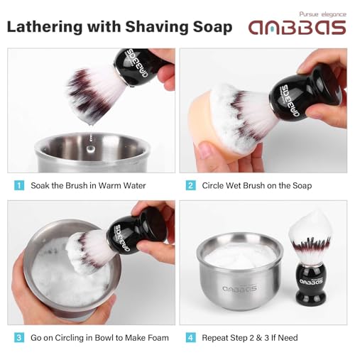 Anbbas Synthetic Badger Shaving Brush,Stainless Steel Shaving Razor and Brush Stand and Lathering Foam Bowl,3.5 oz Natural Shaving Soap Puck Refill for Men