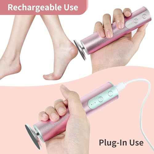 Rechargeable Electric Foot Callus Remover with 3-Sizes 120Pcs Sandpaper Discs, Professional 900RPM 3-Speed Control Aluminum Electric Foot File (E3 Rose Pink)