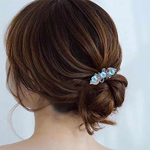 YienDoo Fancy Bridal Rhinestone Hair Clip Pin Barrette Blue Flower Bow Crystal Hairpins Barrette Sparkly Glitter Wedding Headwear Crystal Hair Clip Hair Shiny Hair Holder Accessories for Women Girls