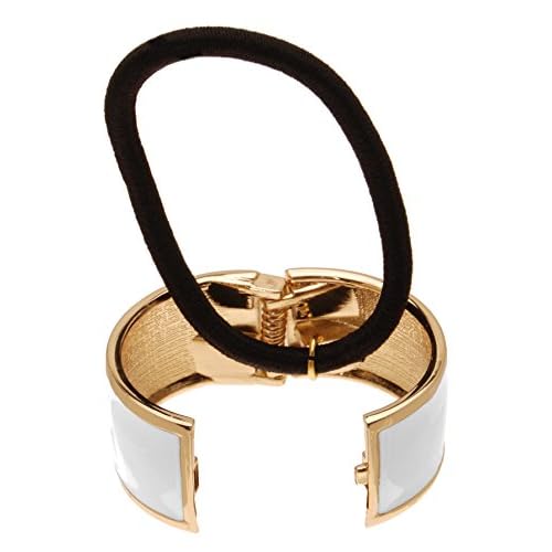L. Erickson Atelier Enamel Cuff Pony Hair Tie in White and Gold