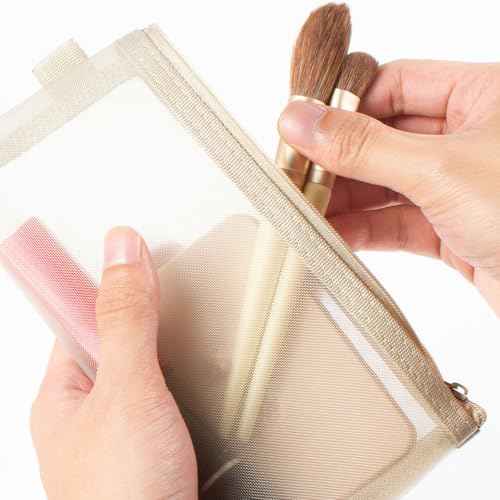 Aswewamt 5Pcs Zipper Mesh Bags, 7.9" x 4" Clear Cosmetic Bags, Multi-functional Travel Accessories for Makeup Brushes, Purse
